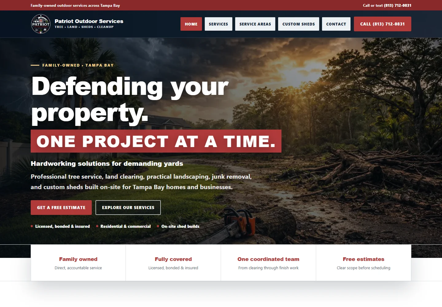 Patriot Outdoor Services website design with outdoor property-service photography